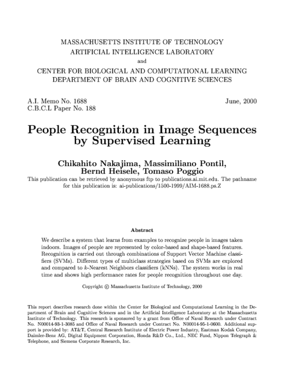 (PDF) People Recognition in Image Sequences by Supervised Learning