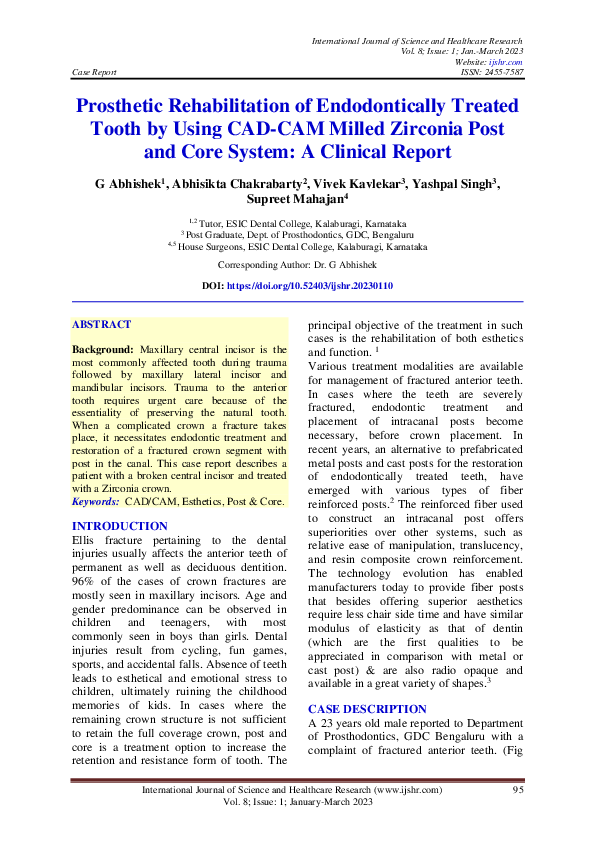 (PDF) Prosthetic Rehabilitation of Endodontically Treated Tooth by ...