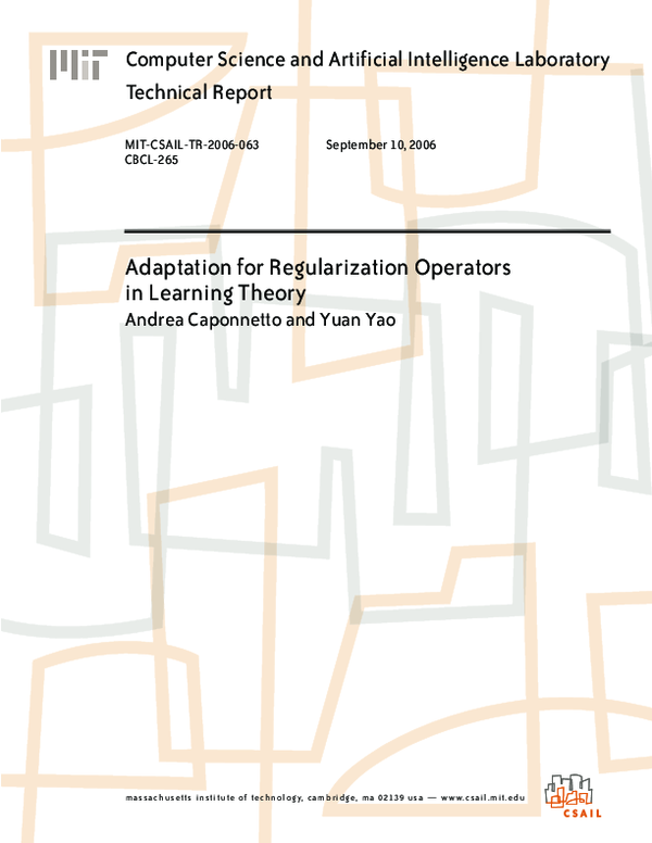 (PDF) Adaptation for Regularization Operators in Learning Theory