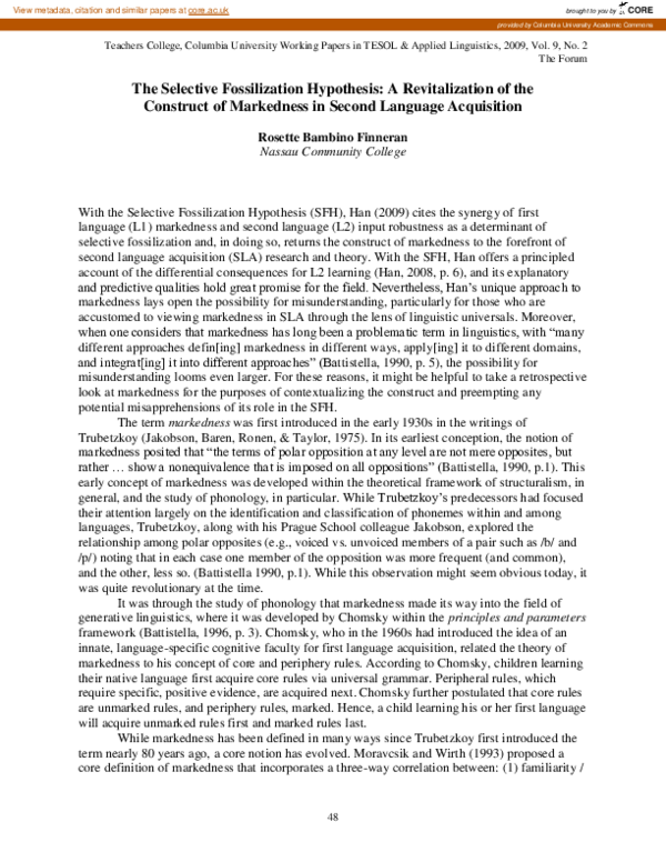 (PDF) The Selective Fossilization Hypothesis: A Revitalization of the ...
