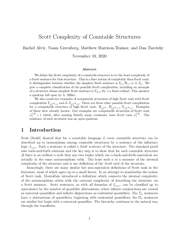 (PDF) Scott Complexity of Countable Structures