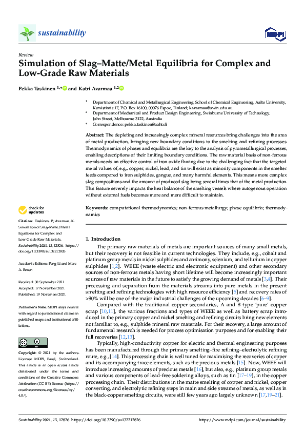 (PDF) Simulation of Slag–Matte/Metal Equilibria for Complex and Low ...