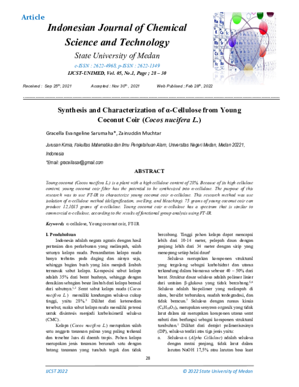 (PDF) Synthesis and Characterization of α-Cellulose from Young Coconut ...