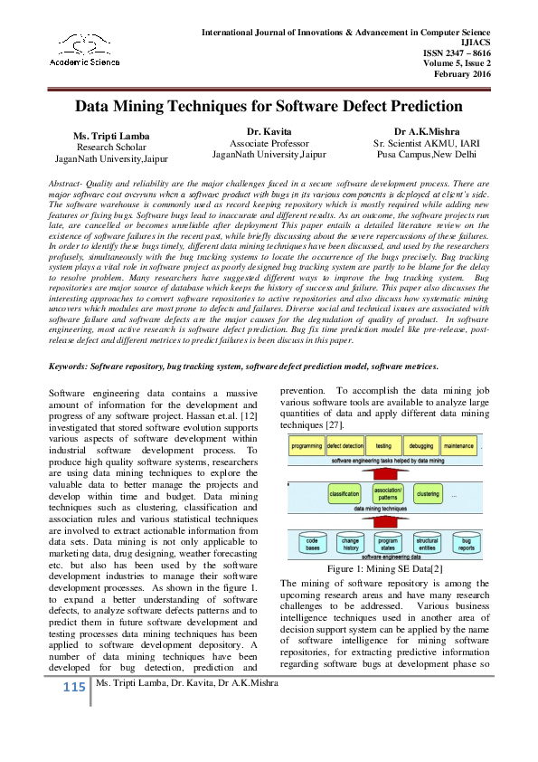 (PDF) 15 Ms Data Mining Techniques for Software Defect Prediction