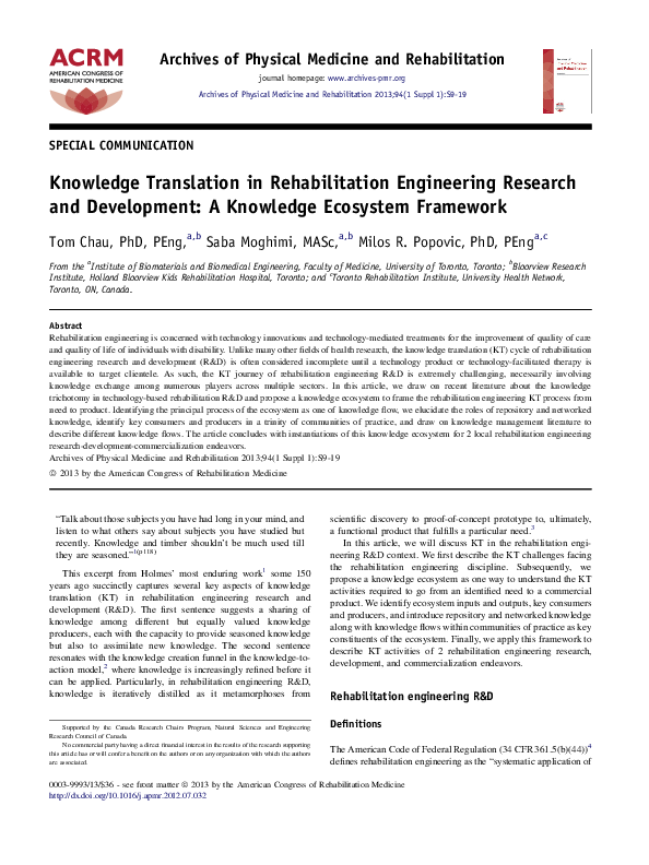 (PDF) Knowledge Translation in Rehabilitation Engineering Research and ...