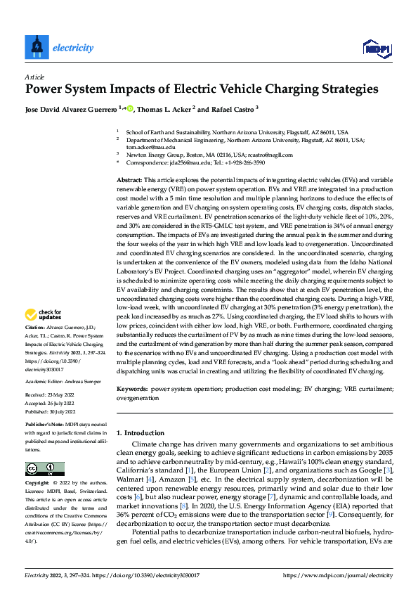 (PDF) Power System Impacts of Electric Vehicle Charging Strategies