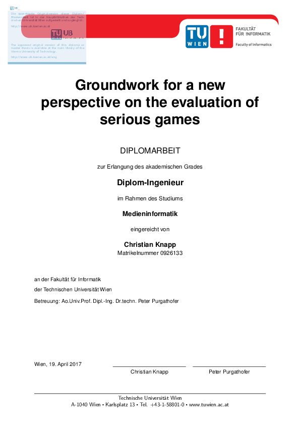 (PDF) Groundwork for a new perspective on the evaluation of serious games