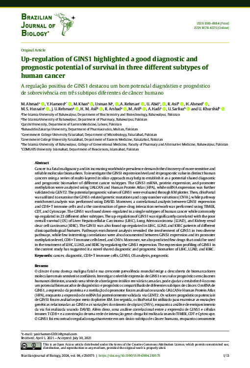 (PDF) Up-regulation of GINS1 highlighted a good diagnostic and ...