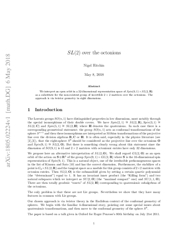 (PDF) SL(2) over the octonions
