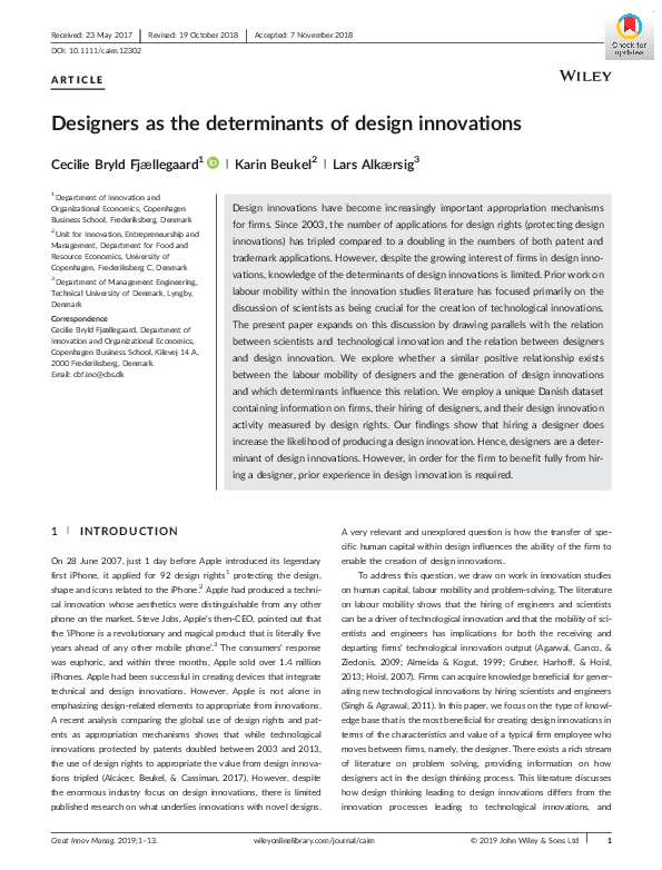 (PDF) Designers as the determinants of design innovations