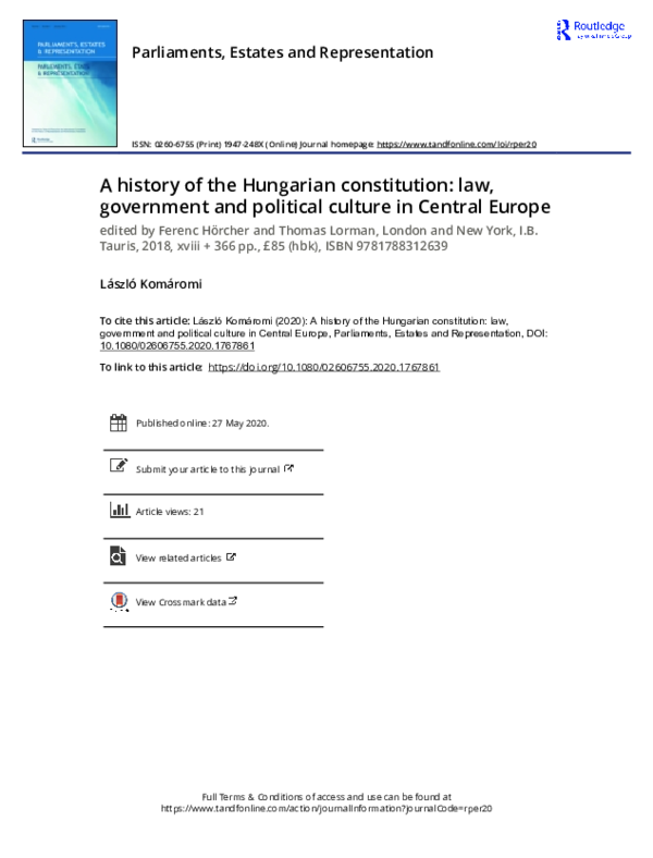 A history of the Hungarian constitution: law, government and political culture in Central Europe