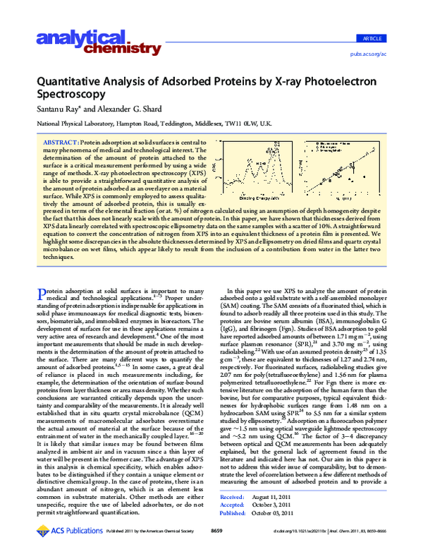 (PDF) Quantitative Analysis of Adsorbed Proteins by X-ray Photoelectron ...