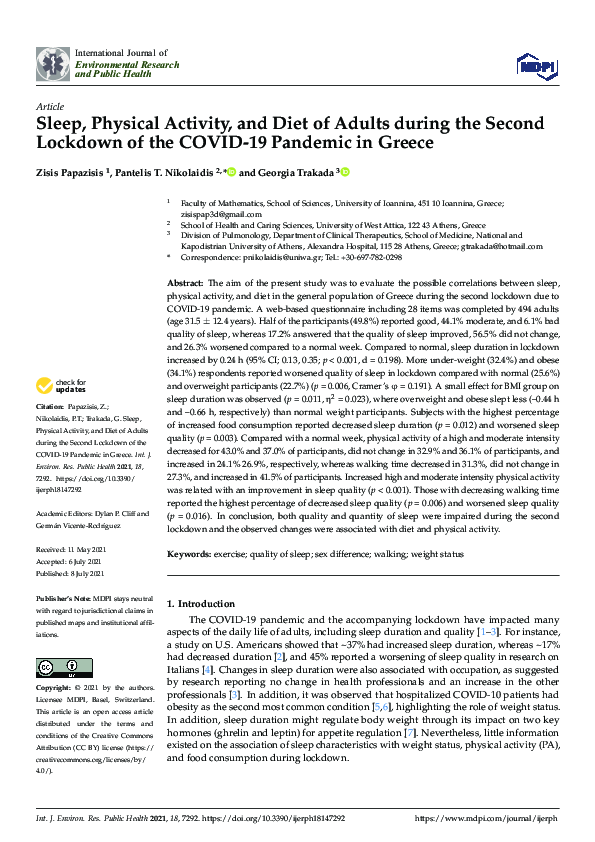 (PDF) Sleep, Physical Activity, and Diet of Adults during the Second ...