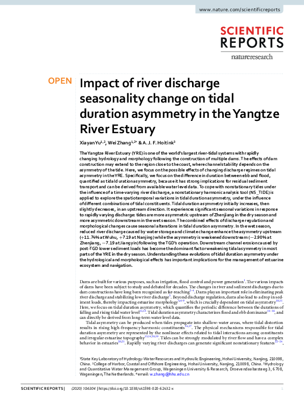 (PDF) Impact of river discharge seasonality change on tidal duration ...