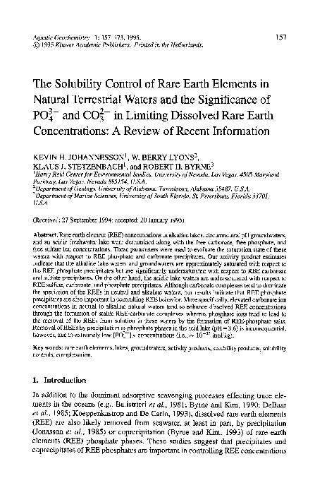 (PDF) The solubility control of rare earth elements in natural ...