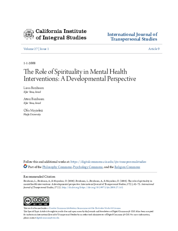 (PDF) Th e Role of Spirituality in Mental Health Interventions: A ...