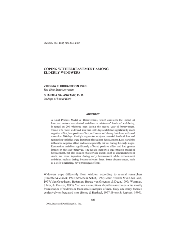 (PDF) Coping with Bereavement among Elderly Widowers