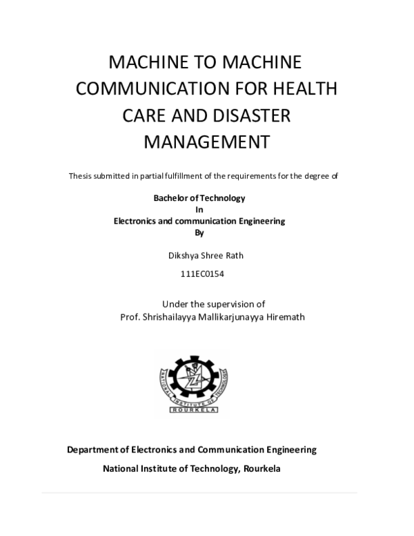 (PDF) Machine to Machine Communication for Health Care and Disaster ...