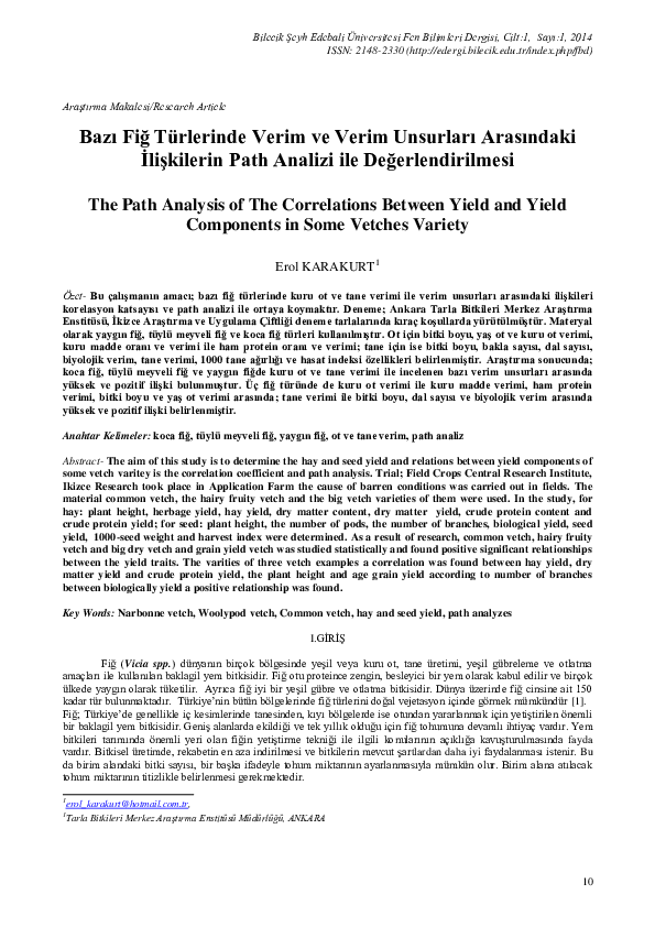 (PDF) Bazı Fiğ Türlerinde Verim ve Verim Komponentleri Arasındaki ...