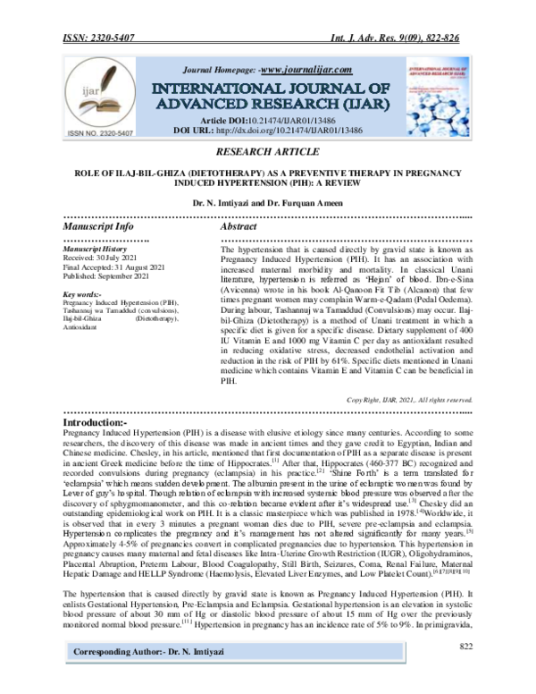(PDF) Role of Ilaj-Bil-Ghiza (Dietotherapy) as a Preventive Therapy in ...