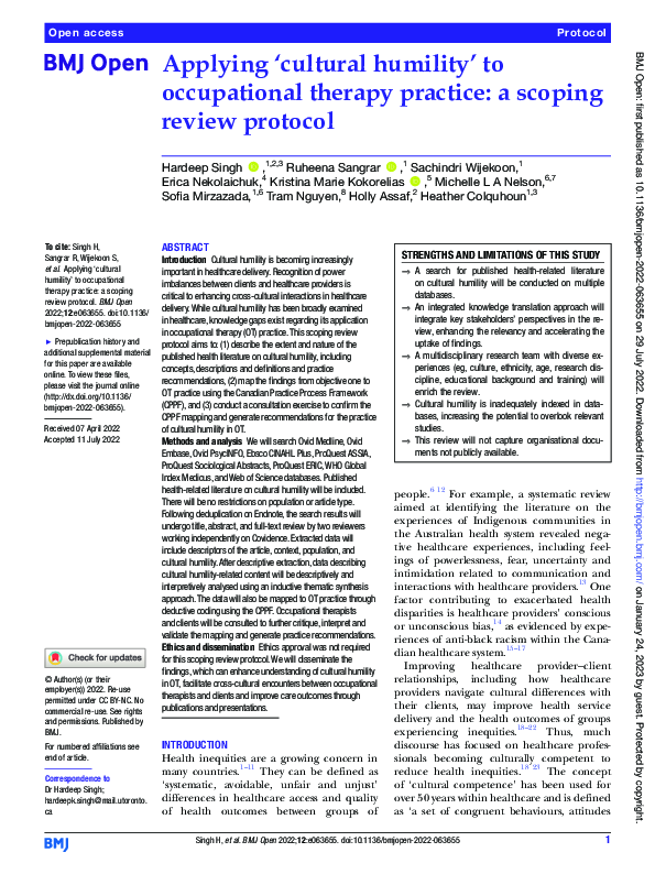 (PDF) Applying ‘cultural humility’ to occupational therapy practice: a ...