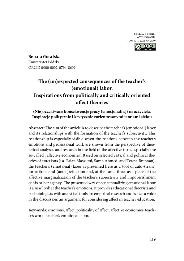 (PDF) The (un)expected consequences of the teacher's (emotional) labor ...