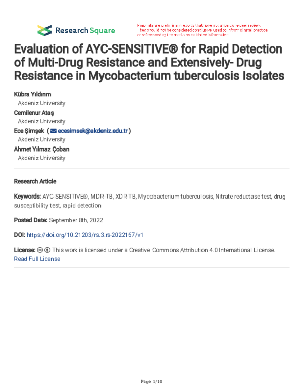 (PDF) Evaluation of AYC-SENSITIVE® for Rapid Detection of Multi-Drug ...