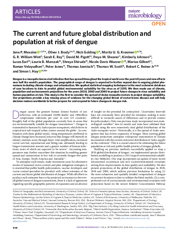 (PDF) The current and future global distribution and population at risk ...