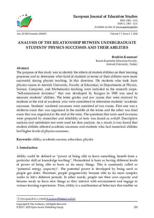 (PDF) Analysis of the Relationship Between Undergraduate Students ...