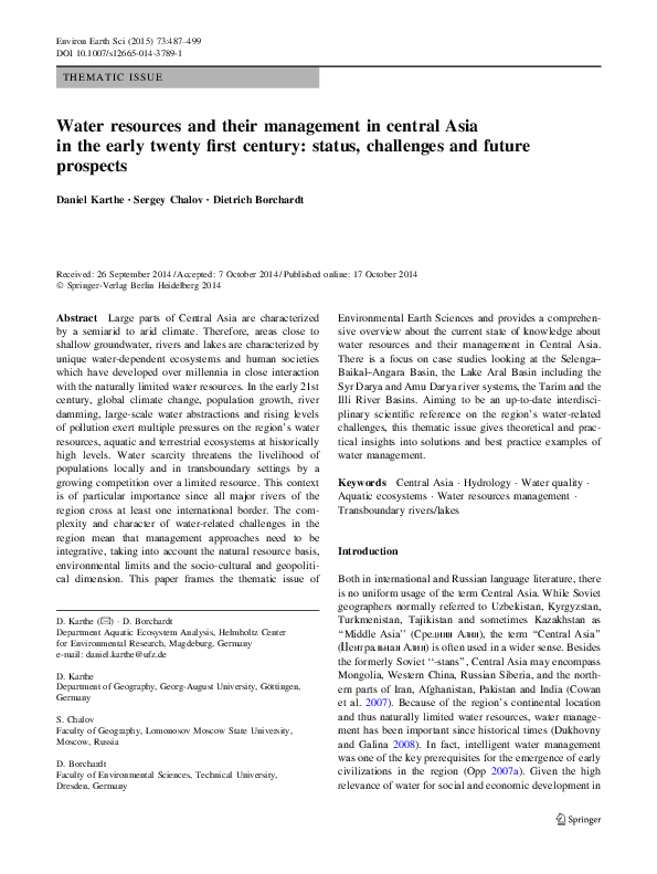 (PDF) Water resources and their management in central Asia in the early ...