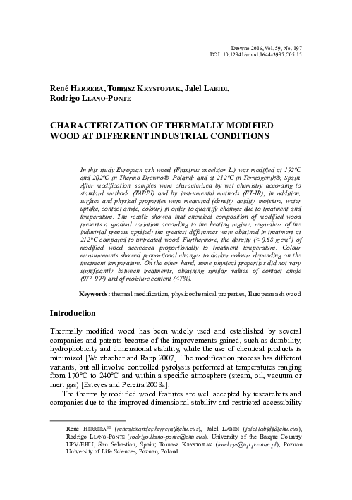 (PDF) Characterization of thermally modified wood at different ...