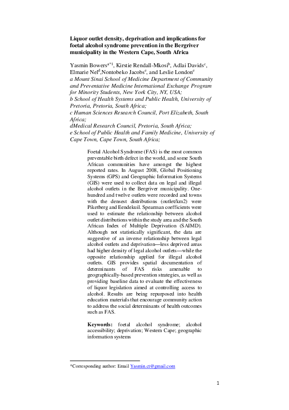 (PDF) Liquor outlet density, deprivation and implications for foetal