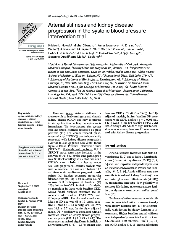 (PDF) Arterial stiffness and kidney disease progression in the systolic ...