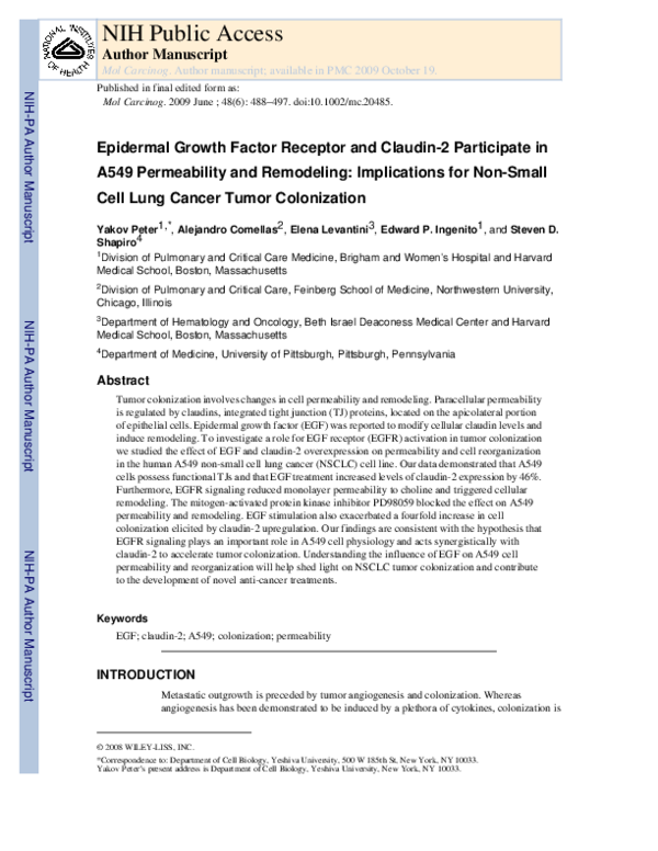 (PDF) Epidermal growth factor receptor and claudin-2 participate in ...