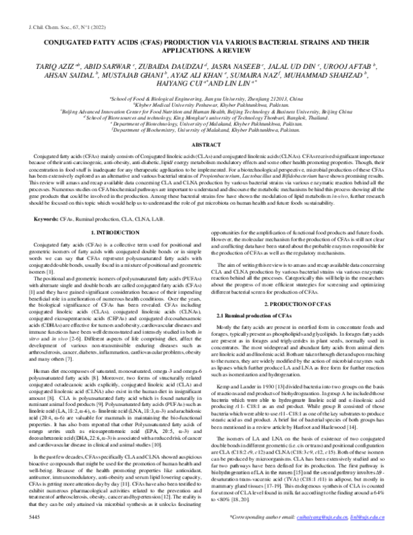 (PDF) Conjugated Fatty Acids (Cfas) Production via Various Bacterial Strains and Their