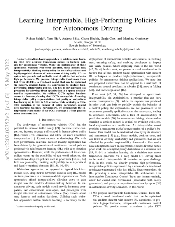 (PDF) Learning Interpretable, High-Performing Policies for Autonomous ...