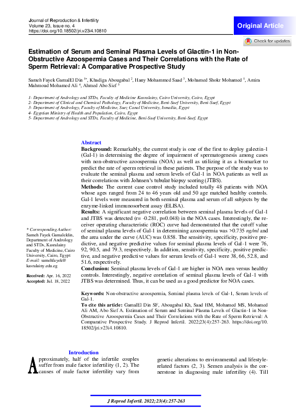 (PDF) Estimation of Serum and Seminal Plasma Levels of Glactin-1 in Non ...