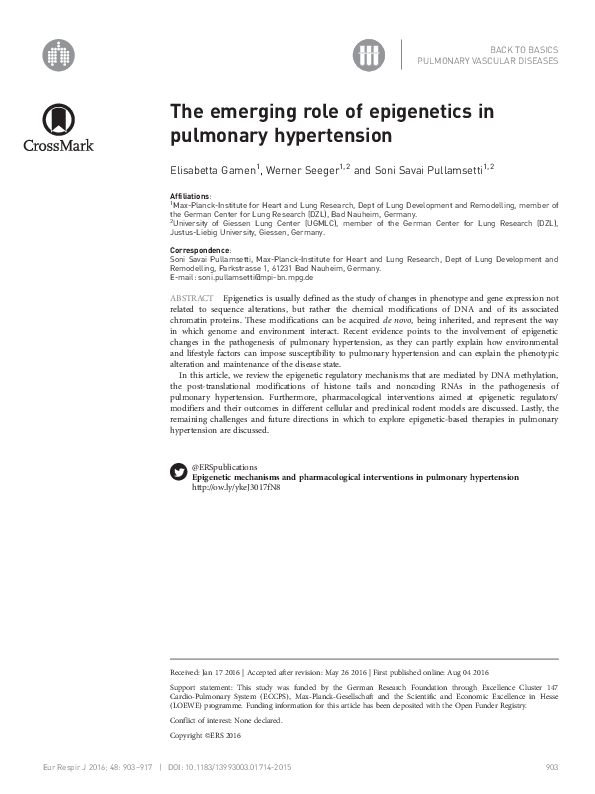 (PDF) The emerging role of epigenetics in pulmonary hypertension