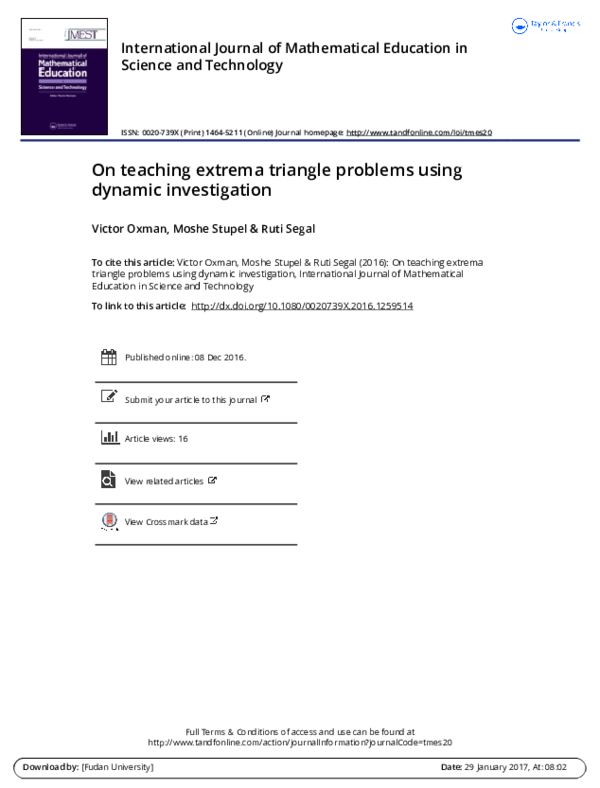 (PDF) On teaching extrema triangle problems using dynamic investigation