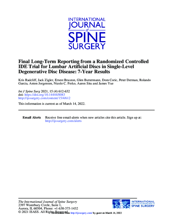 (PDF) Final Long-Term Reporting from a Randomized Controlled IDE Trial ...