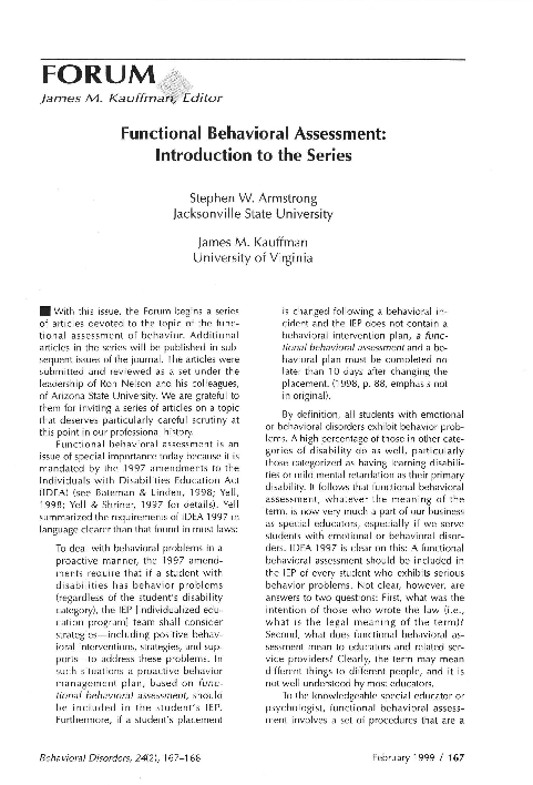 (PDF) Functional Behavioral Assessment: Introduction to the Series