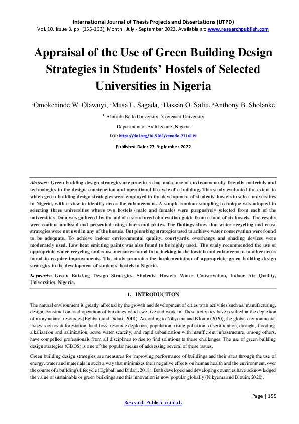 (PDF) Appraisal of the Use of Green Building Design Strategies in ...