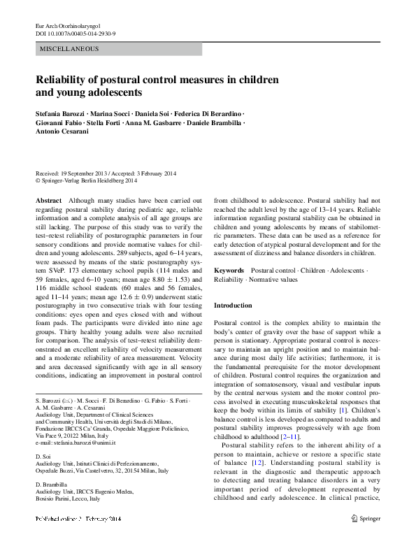 (PDF) Reliability of postural control measures in children and young ...
