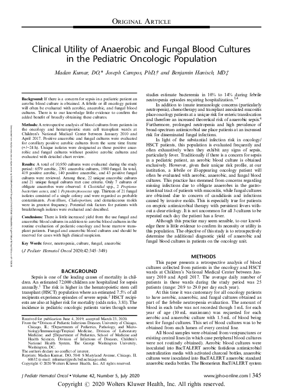 (PDF) Clinical Utility of Anaerobic and Fungal Blood Cultures in the ...