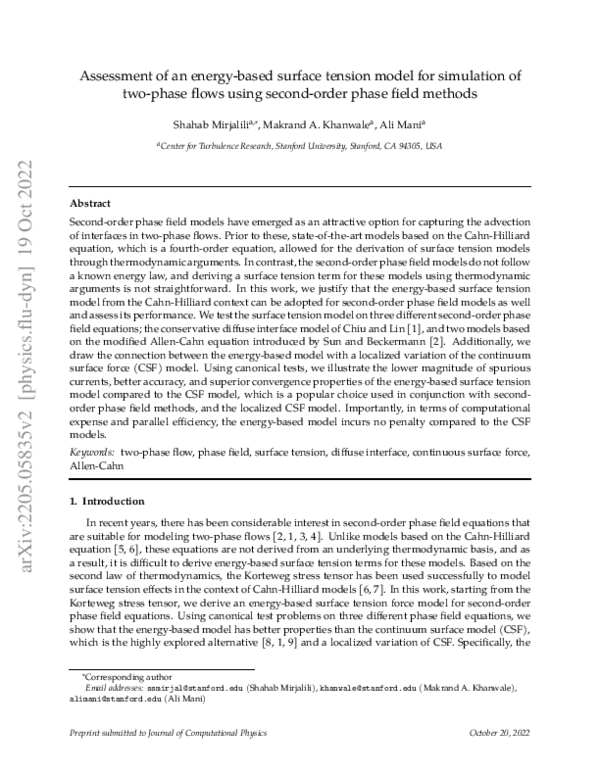 (PDF) Assessment of an energy-based surface tension model for ...