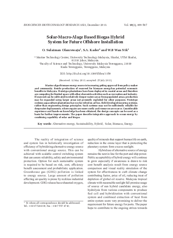 (PDF) Solar-Macro-Algae Based Biogas Hybrid System for Future Offshore ...