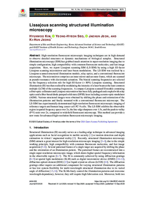 (PDF) Lissajous scanning structured illumination microscopy