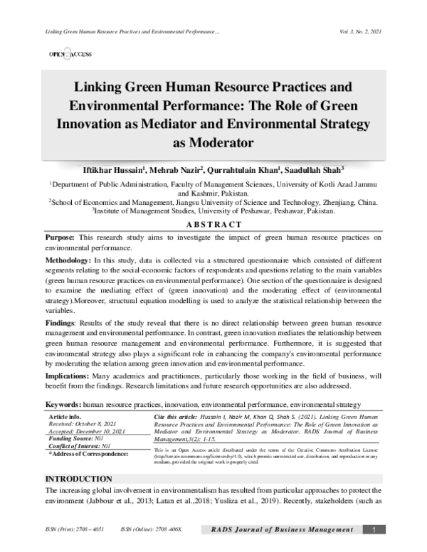 (PDF) Linking Green Human Resource Practices and Environmental ...