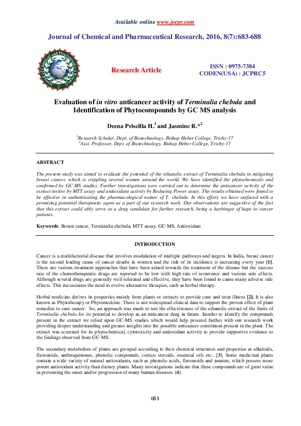 (PDF) Evaluation of in vitro anticancer activity of Terminalia chebula ...