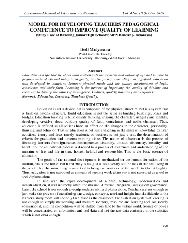 (PDF) Model for Developing Teachers Pedagogical Competence to Improve ...
